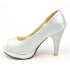 Escarpins peep toe aspect croco verni, argent, bouts ouvert, Jaffa