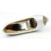 Escarpins peep toe aspect croco verni, argent, bouts ouvert, Jaffa