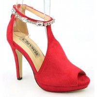 Sandales habillées strass, nubuck, rouges, Mainly, femme petite pointure