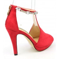 Sandales habillées strass, nubuck, rouges, Mainly, femme petite pointure