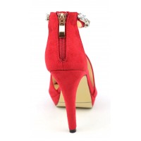 Sandales habillées strass, nubuck, rouges, Mainly, femme petite pointure