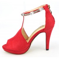 Sandales habillées strass, nubuck, rouges, Mainly, femme petite pointure