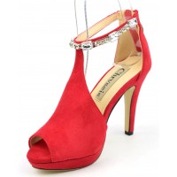 Sandales habillées strass, nubuck, rouges, Mainly, femme petite pointure