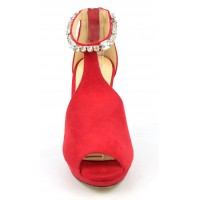 Sandales habillées strass, nubuck, rouges, Mainly, femme petite pointure