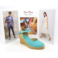Espadrilles, sandales compensées, tissu, bleu turquoise, Caldes , Toni Pons