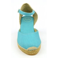 Espadrilles, sandales compensées, tissu, bleu turquoise, Caldes , Toni Pons
