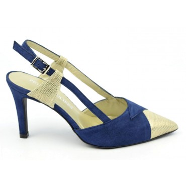 Sandales cuir daim, bleues et or, F2124A, Naschel, Brenda Zaro