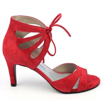 Sandales lacets cuir daim, rouges, F2042, Belgrano, Brenda Zaro