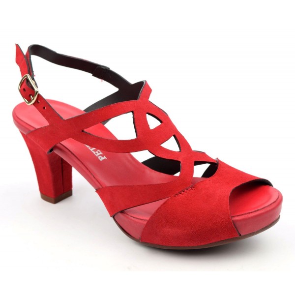Sandalias piel ante, rojo, con plataforma, 3775, Plumers, tallas mujer