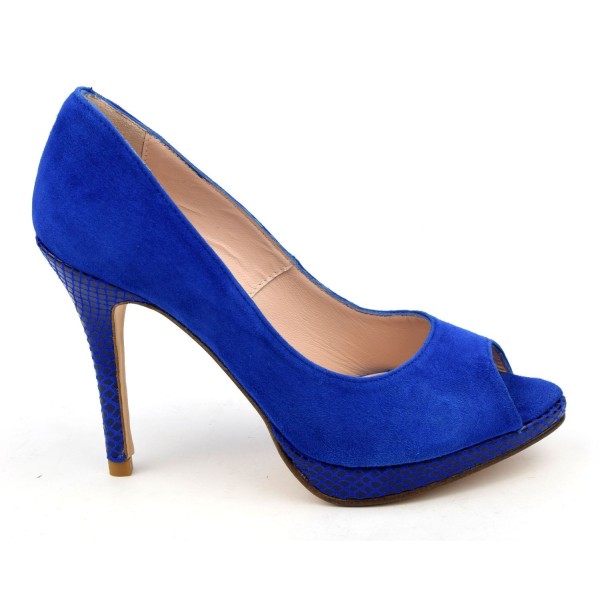 Zapatos de salón con plataforma, ante azul abierta, 8643, Yves de Beaumond
