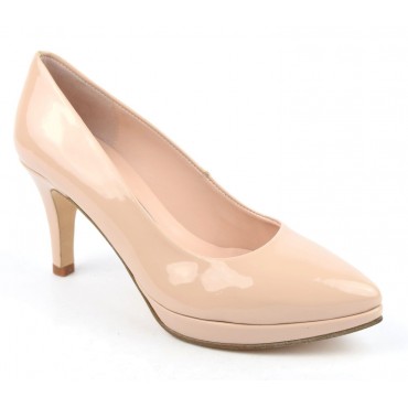 Escarpins plateforme, cuir verni nude, 1301-P, Talon 7,5 cm, Yves de Beaumond