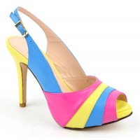 Sandales, cuir mat tricolores, rose, jaune et bleu,  MI-550 , Yves de Beaumond