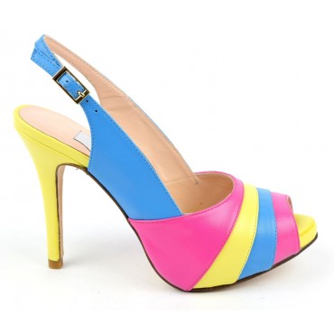 Sandals tricolor mat leather pink yellow and blue MI 550 Yves