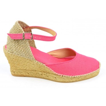 Espadrilles, sandales compensées, tissu, rose fushia, Caldes , Toni Pons