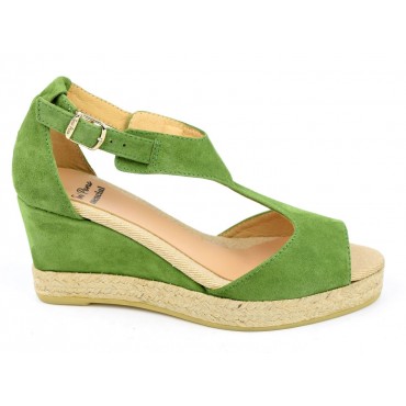 Espadrilles, sandales compensées, cuir daim, vert forêt, Anna-GA, Toni Pons