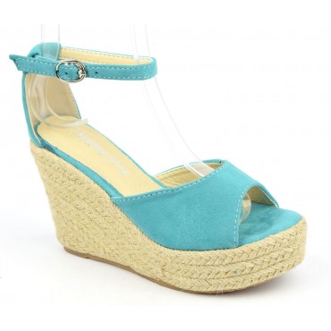 Wedge sandals, suede look, turquoise ...