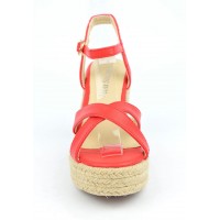 Sandales compensées, aspect cuir mat, rouge corail, Lodeline , femme petites pointures