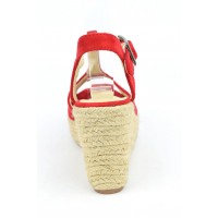 Sandales compensées, aspect daim, rouges, Pakita , femme petites pointures