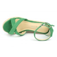 Sandales compensées, aspect daim, vertes, Maisila , femme petites pointures