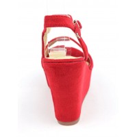 Sandales compensées, aspect daim, rouges, Noram , femme petite pointure