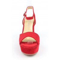 Sandales compensées, aspect daim, rouges, Noram , femme petite pointure