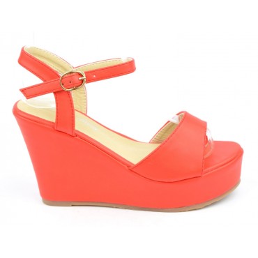 Sandales compensées, aspect cuir mat, rouge corail, Noram , femme petite pointure