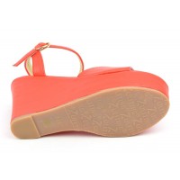 Sandales compensées, aspect cuir mat, rouge corail, Noram , femme petite pointure
