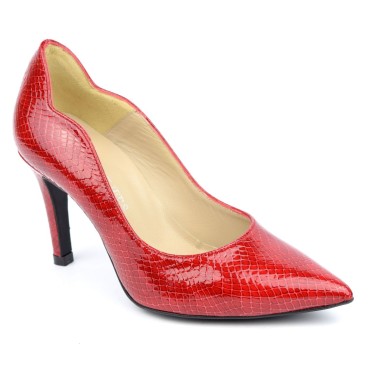 Escarpins cuir, croco verni rouge, Brenda Zaro, F1059A, téva