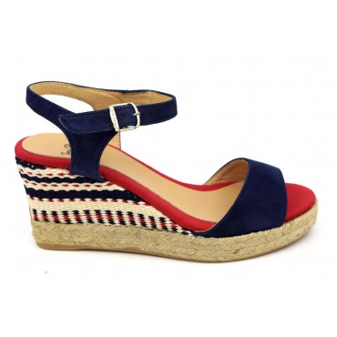 Espadrilles, sandales compensées, cuir daim, bleu marine,  Alexia, Toni Pons