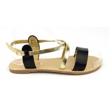 Sandales nu-pieds, aspect cuir mat noir, petites pointures. 3746