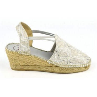 Espadrilles sandales compensées, cuir motif reptile argent, Torino-LY , Toni Pons