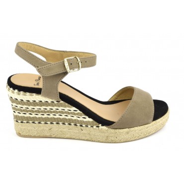 Espadrilles, sandales compensées, cuir daim, taupe,  Alexia, Toni Pons