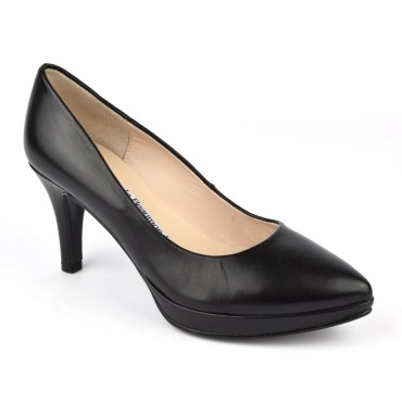 Escarpins plateforme, cuir lisse noir, 1301-P, Talon 7,5 cm, Yves de Beaumond