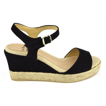 Espadrilles, sandales compensées, cuir daim, noires,  Agnes-GS, Toni Pons