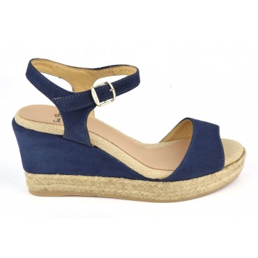 Espadrilles, sandales compensées, cuir daim, bleu marine,  Agnes-GS, Toni Pons