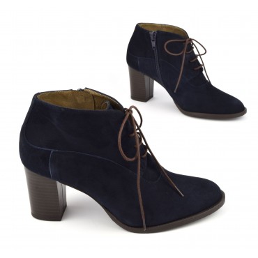 Bottines à lacets, daim bleu marine, F2425