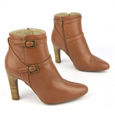 Bottines cuir mat cognac, F2398