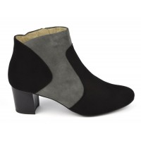 Boots bicolores cuir daim, noir et gris, F2366