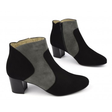 Boots bicolores cuir daim, noir et gris, F2366