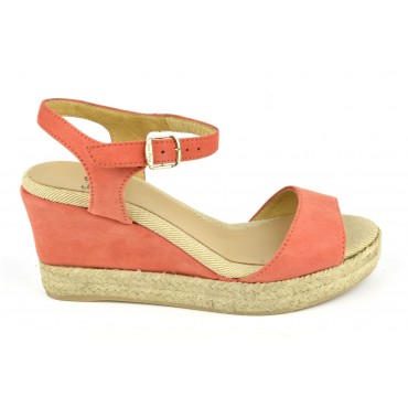 Espadrilles, sandales compensées, cuir daim, orange mangue,  Agnes-GS, Toni Pons