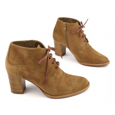 Bottines à lacets, daim camel, F2425