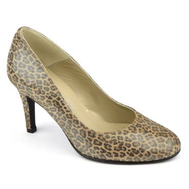 Escarpins cuir imprimé léopard luisant, talons 8 cm, F96559