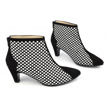 Bottines cuir damier et daim noir, Miriam