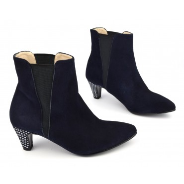 Bottines cuir daim bleu marine, talon sinai, MI-402