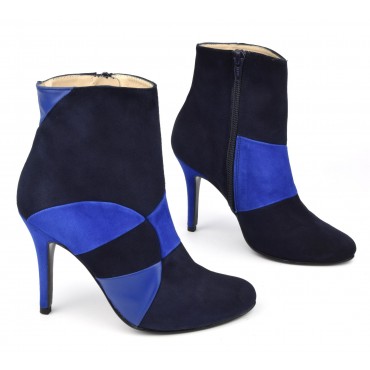 Bottines hauts taloins, cuir daim bleu, MI-408