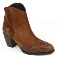 Bottines style country, cuir daim marron, 5686, Plumers