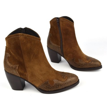 Bottines style country, cuir daim marron, 5686, Plumers