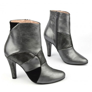 Bottines hauts talons, cuir métallisé argent, MI-408