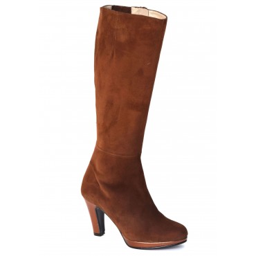 Bottes  plateforme cuir daim maron et cuivre, 4085