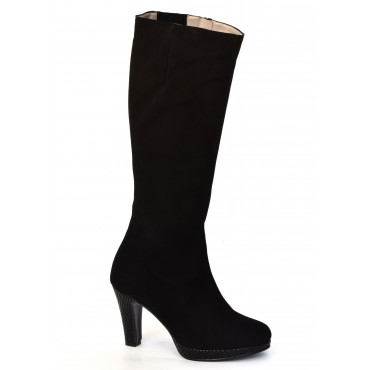 Bottes  plateforme cuir daim noir et cuir motif serpent noir, 4085